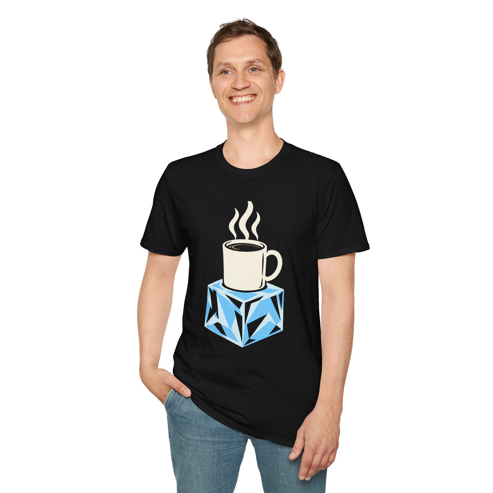 Still Warm black graphic T-shirt on a model, front