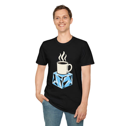 Still Warm black graphic T-shirt on a model, front
