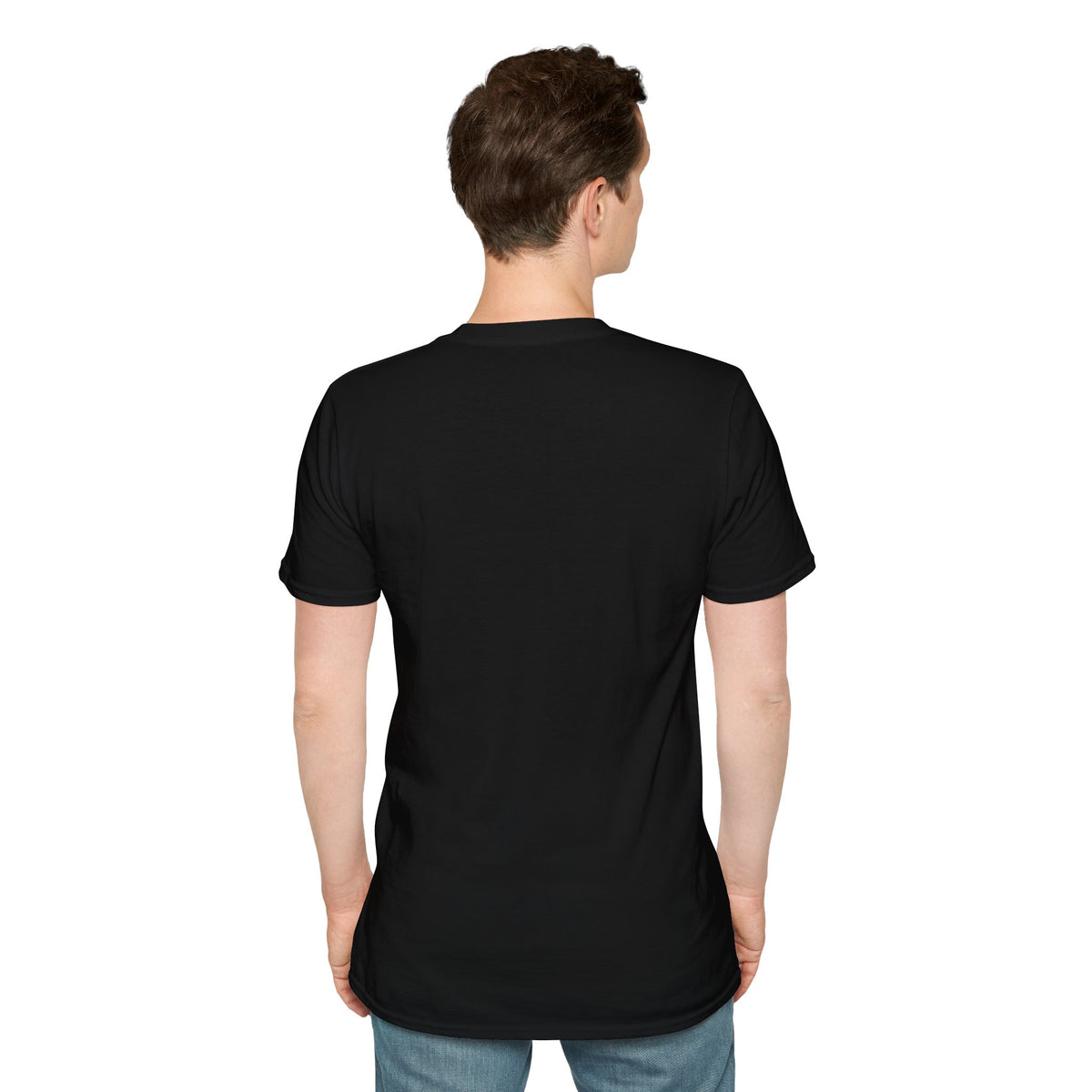 Yes. I'm Up. black graphic T-shirt on a model, back