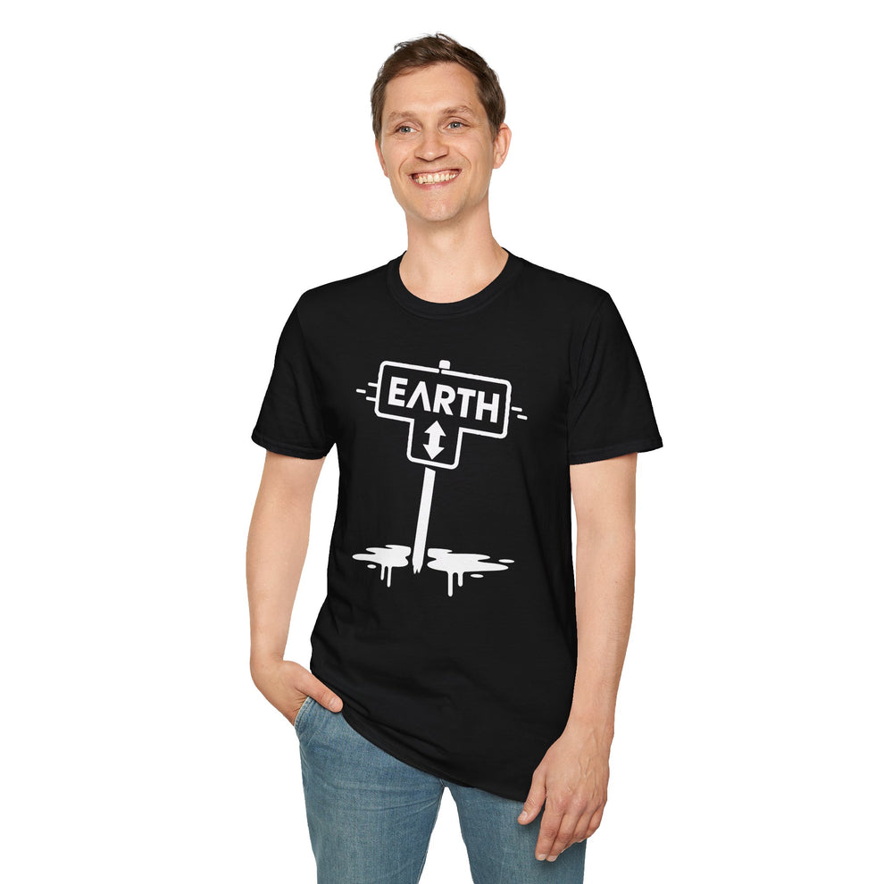 Lost Signal black graphic T-shirt on a model, front
