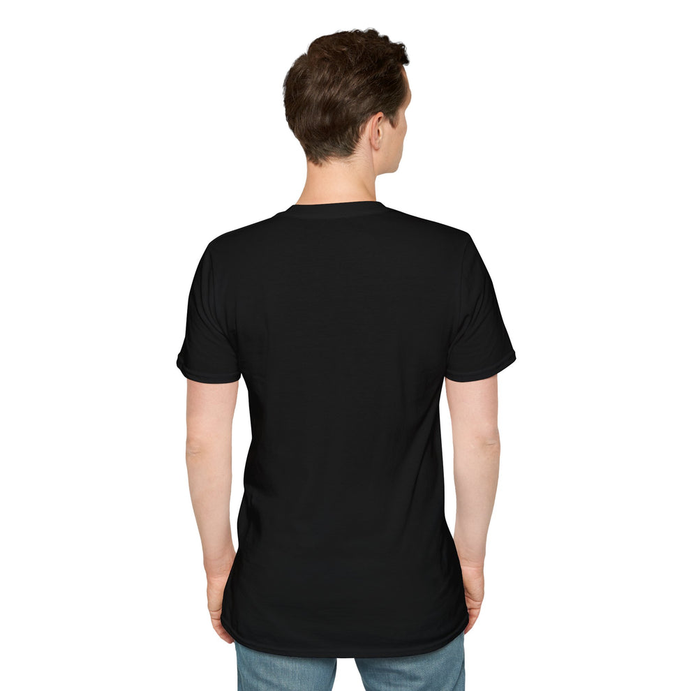 Goodbye black graphic T-shirt on a model, back